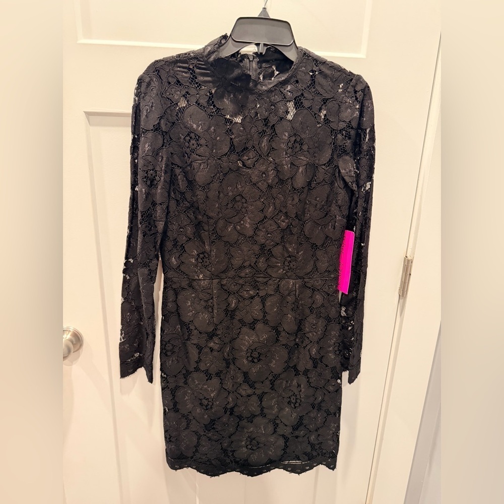 NWT Betsey Johnson Black Floral Lace Long Sleeve Cocktail Dress Women’s 10